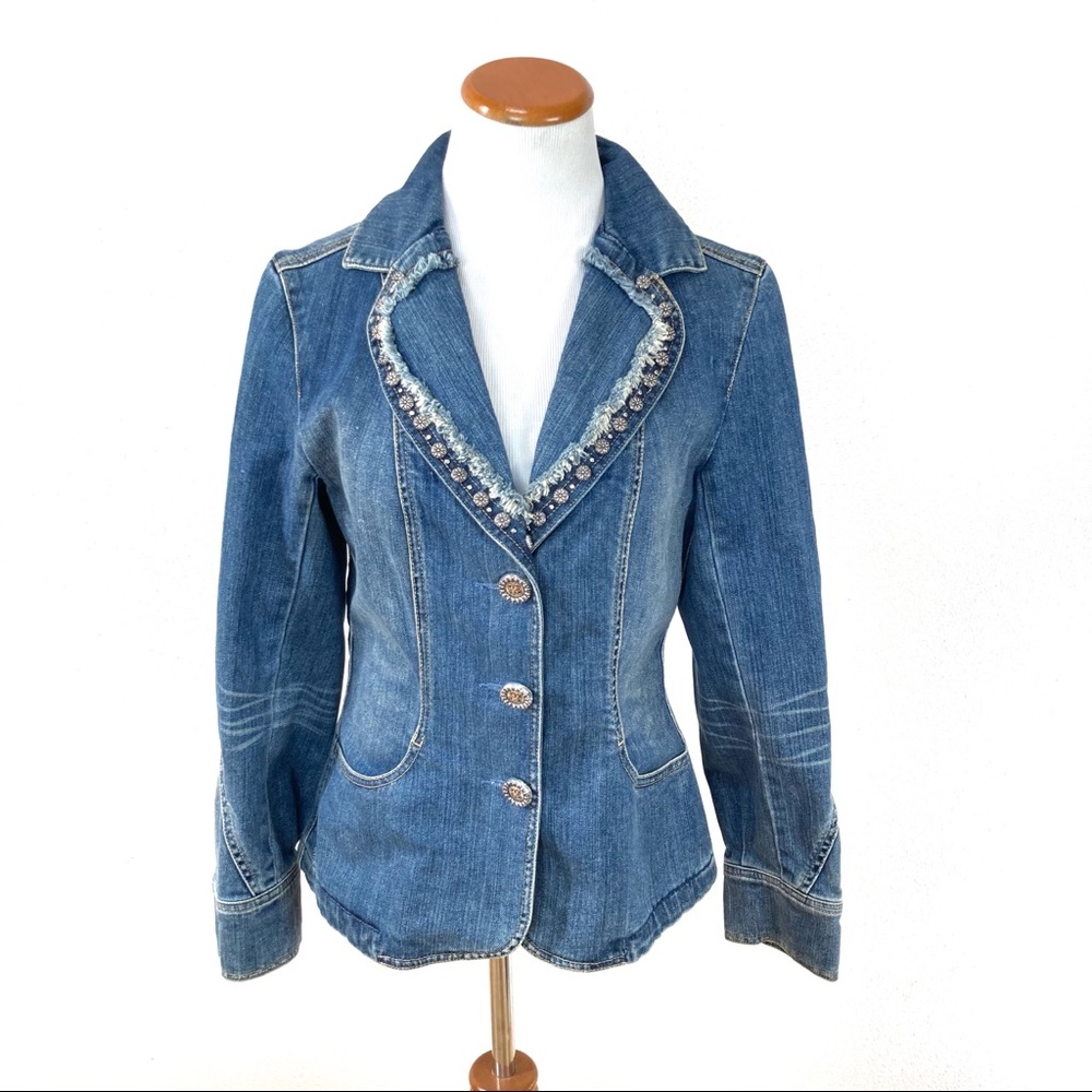 Brighton Heart Denim Jean Jacket Medium Wash Embellished Women’s Sz Small